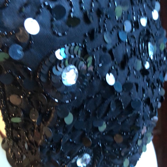 Halter top sz Med/ black silky material with sequins and faux diamonds/ties - Picture 9 of 15